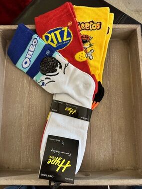 Hype Five Pack Women’s Crew Socks - Oreo, Ritz & Cheetos Designs (Multicolor)